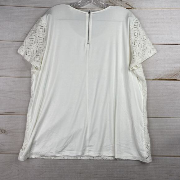 Market & Spruce Top Womens XXL Cream White Lace Cutout Overlay Short Sleeve Zip - Picture 8 of 9